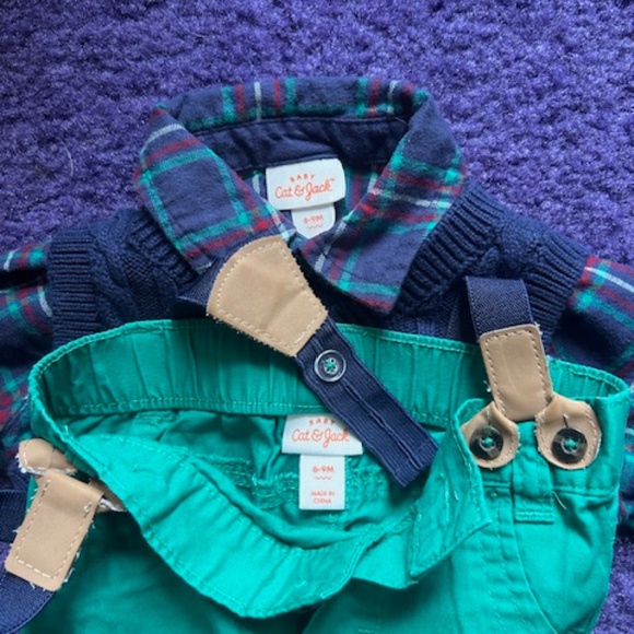 Cat & Jack 3 piece button up shirt, pants with suspenders and sweater vest- 6-9M - Picture 5 of 5